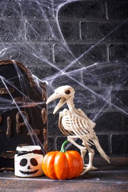 Kuş iskelet ile Cadılar Bayramı arka plan