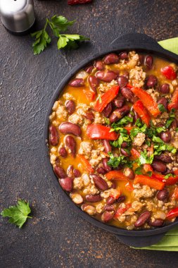 Geleneksel Meksika çanak Chili con Carne