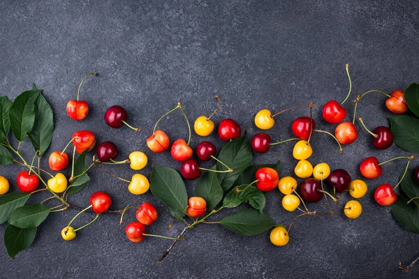 Cerise fraîche mûre rouge et jaune — Photo