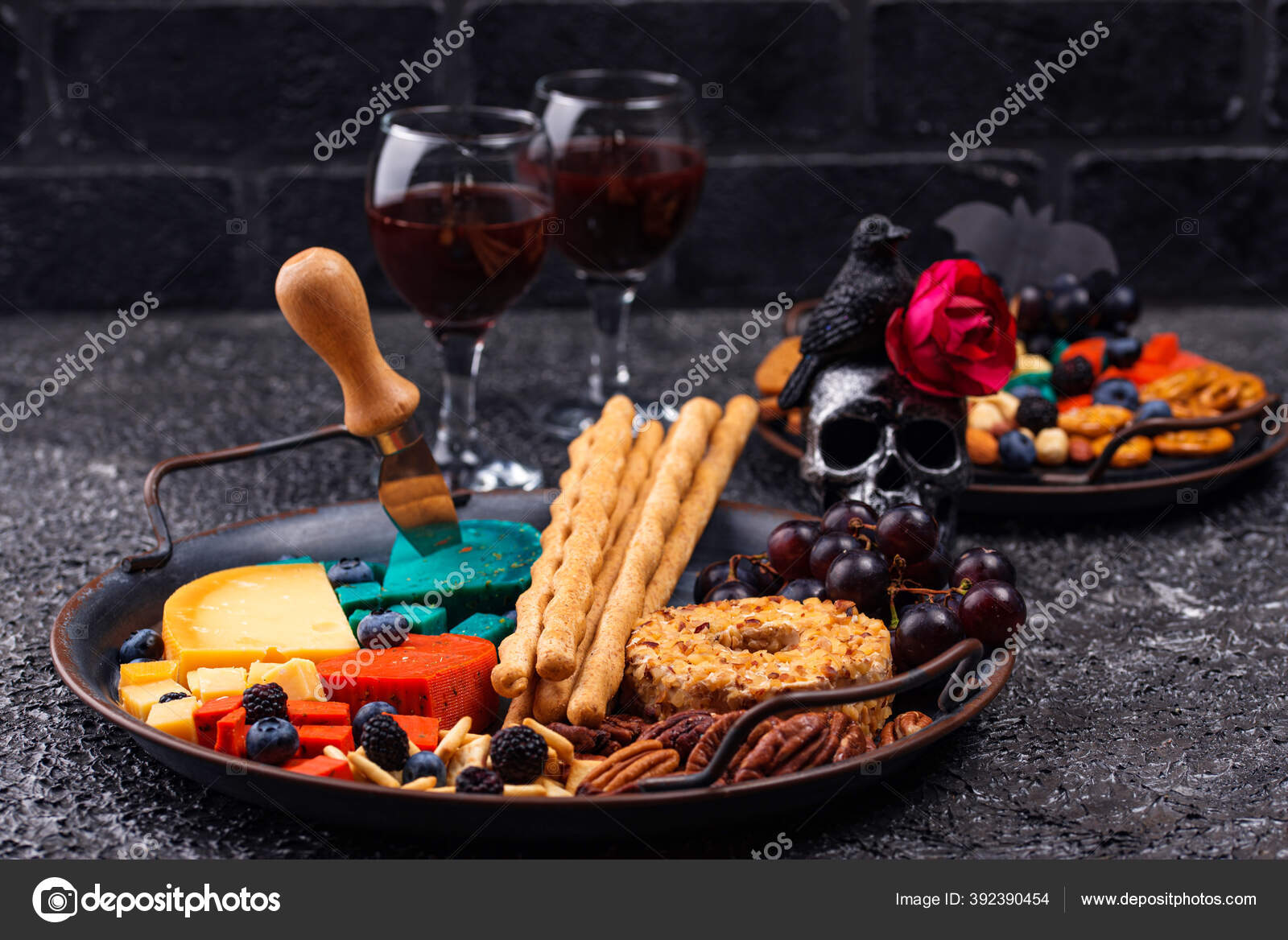Halloween Cheese plate with snacks — Stock Photo