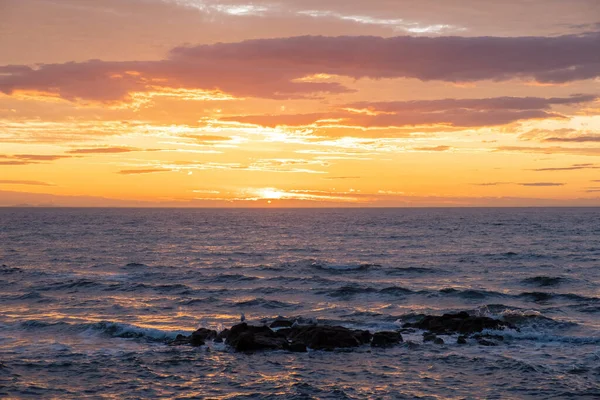 Solnedgång Över Havet Med Fåglar Klippor — Stockfoto