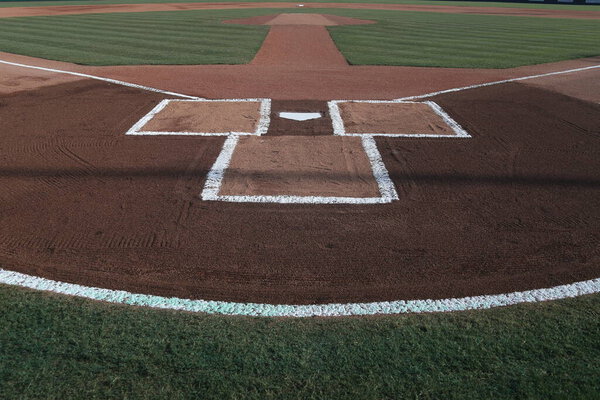 Baseball Home Plate batters box with fresh chalk lines