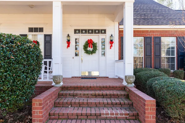 Casa Residenziale Porta Ingresso Decorata Natale — Foto Stock