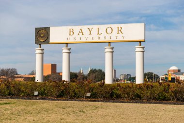 Waco, TX / USA: Waco, Teksas 'taki Baylor Üniversitesi Giriş Tabelasında Baylor Üniversitesi İşareti.