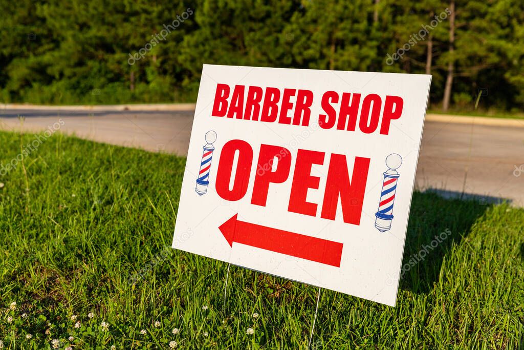 Generic Barber Shop Open sign, outside with copy space