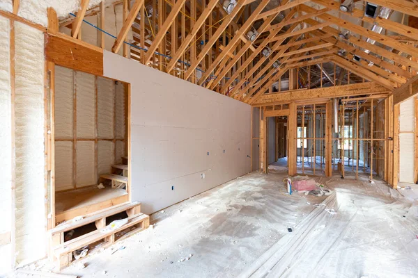 Room Home Contruction Spray Foam Drywall Visible — Stock Photo, Image