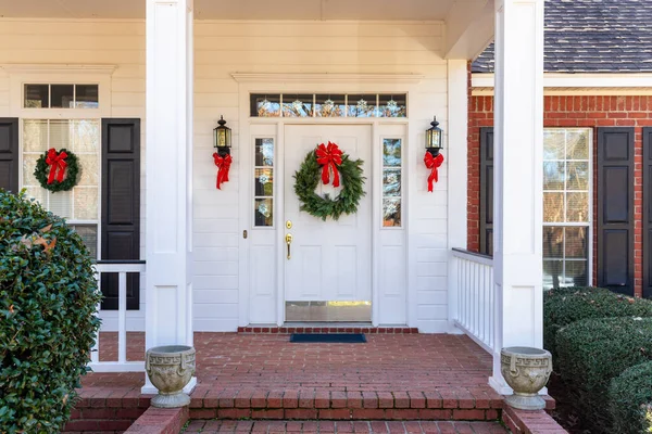 Casa Residenziale Porta Ingresso Decorata Natale — Foto Stock