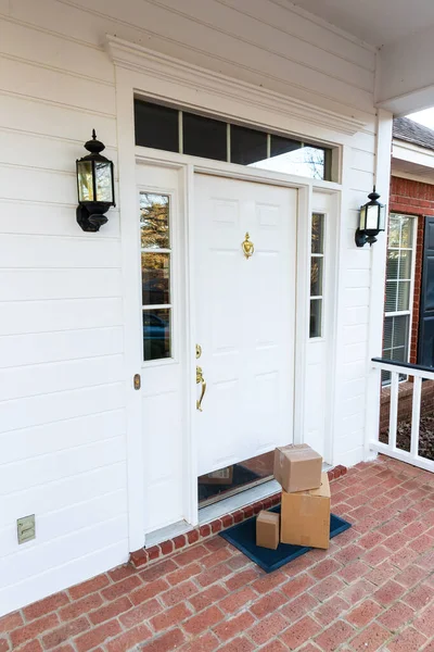 Shipping Boxes Front Porch Home — Stock Photo, Image