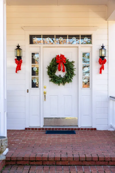 Casa Residenziale Porta Ingresso Decorata Natale — Foto Stock