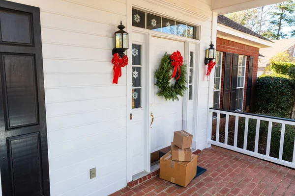 Packages Front Porch Home Holiday Season — Stock Photo, Image