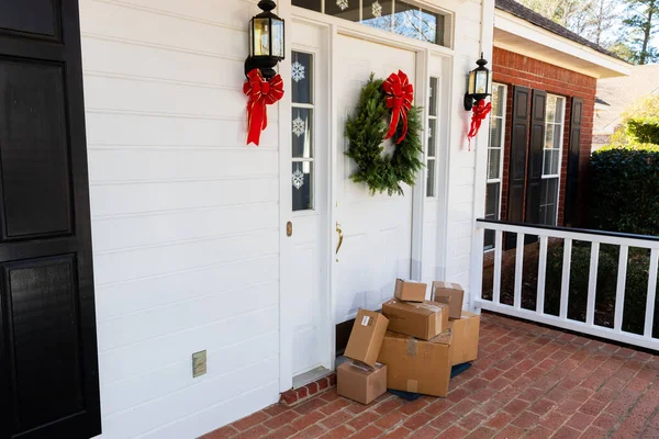 Packages Front Porch Home Holiday Season — Stock Photo, Image
