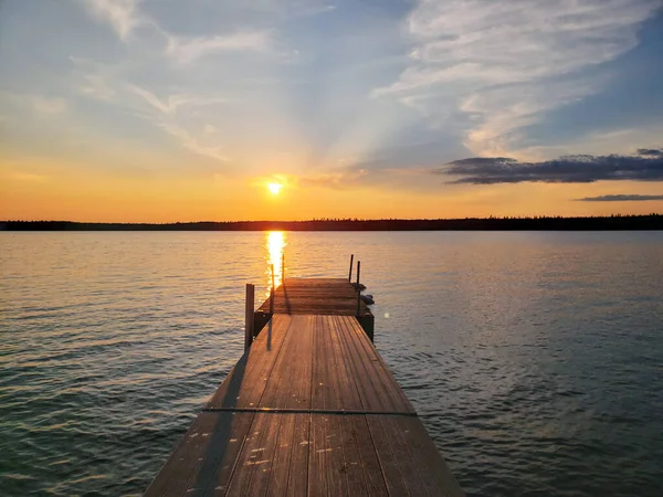 Pôr Sol Sobre Uma Doca Lago Criança Parque Provincial Duck — Fotografia de Stock