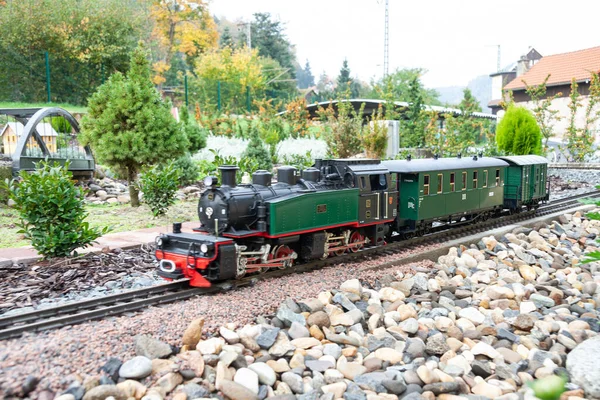 Modelo Miniatura Trem Ferrovia Arredores — Fotografia de Stock