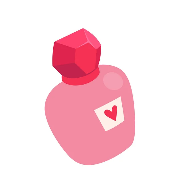 Frasco de perfume rosa con corazón. Aislado sobre fondo blanco. — Archivo Imágenes Vectoriales