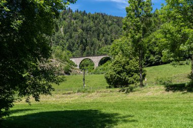 Kara Orman 'daki Ravenna geçidine uzanan bir demiryolu köprüsünün uzak görüntüsü.