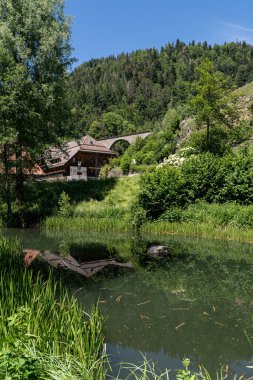 Breitnau 'daki Ravenna geçidi yakınlarındaki manzara manzarası, Almanya' da suda yansımalar var.