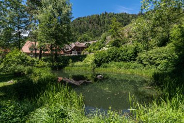 Breitnau 'daki Ravenna geçidi yakınlarındaki manzara manzarası, Almanya' da suda yansımalar var.