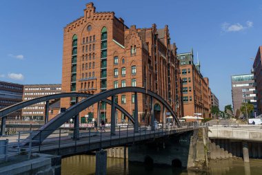 Hamburg Speicherstadt (Depo Bölgesi) ve Hafencity bölgesindeki Uluslararası Denizcilik Müzesi 'nin muhteşem manzarası