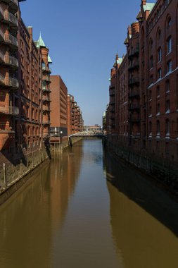 Hamburg Speicherstadt 'taki tarihi eski tuğla evler (Depo Bölgesi), Almanya, Dünya Mirası