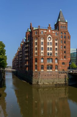 Hamburg Speicherstadt 'taki tarihi eski tuğla evler (Depo Bölgesi), Almanya, Dünya Mirası