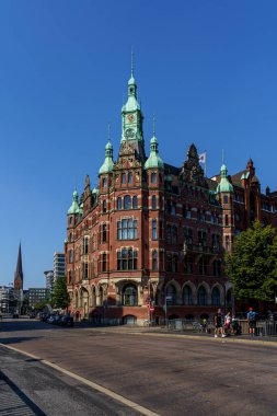Hamburg Speicherstadt 'taki tarihi eski tuğla evler (Depo Bölgesi), Almanya, Dünya Mirası