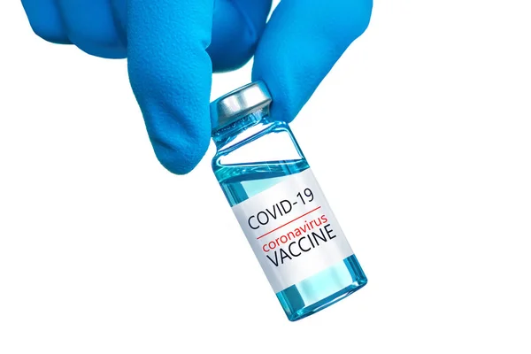 Coronavirus aşısı COVID-19 'un geliştirilmesi ve yaratılması. Coronavirus aşısı kavramı doktor mavi aşı kavanozunun elinde. Aşı Coronavirus 'a karşı savaş kavramı.