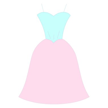 Beyaz arka planda vektör pembe kadın elbise ikonu. Şık bir gelinlik. Düğün kartı, davetiye, tebrik kartı ve çıkartmalar için tam elbise ikonu. Web tasarımı için pembe gelinlik, çıkartmalar, mobil uygulama