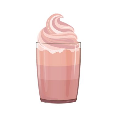 Milkshake vektör çizimi. Krem şantili, dutlu, çikolatalı milkshake pankartı. Posterler, menü, baskı, menü tahtası, broşür, reklam için krem brule içeren kahve rüyası