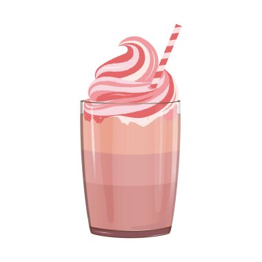 Milkshake vektör çizimi. Krem şantili, dutlu, çikolatalı, tüplü milkshake pankartı. Posterler için çilek kremalı kahve rüyası, menü, baskı, menü tahtası, broşür, reklam