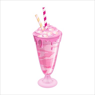 Dev milkshake, lokum, tüp, saman içmek, dekoratif bardakta çilek. Çilekli Freakshake. Bardağın üzerine çilek damlası ve tatlı. Kremalı vişneli dondurma..