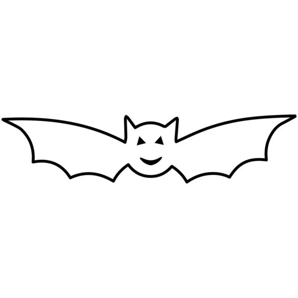 Halloween Black Line Art Bat Yellow Eyes Isolated White Bat — Stock Vector