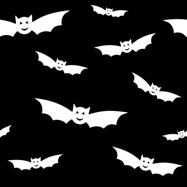 Halloween Seamless Black White Pattern White Bats Bat Silhouette Icon — Stock Vector