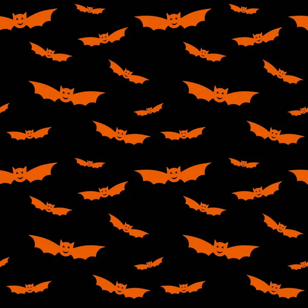 Halloween Naadloos Patroon Met Zwarte Vliegende Vleermuizen Vleermuiltjes Oranje Achtergrond — Stockvector