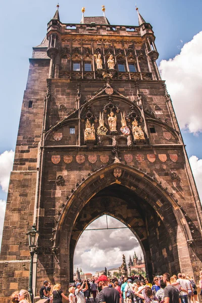 Prague Cseh Köztársaság Július Kilátás Óvárosházára Óratoronyra Prága Csehország Fővárosa — Stock Fotó