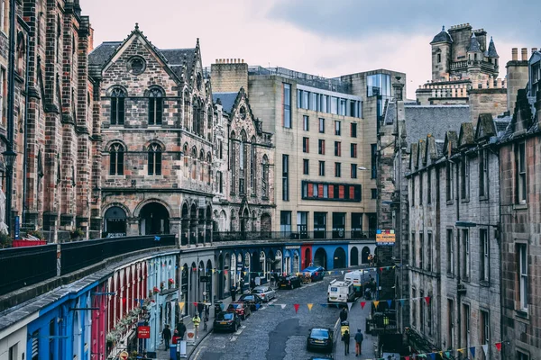 Victoria Street Een Middeleeuwse Straat Edinburgh Die Aansluit Grassmarket Populaire — Stockfoto