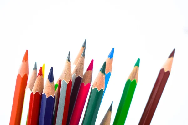 Énorme Pile Crayon Bois Différentes Couleurs Placé Sur Fond Papier — Photo