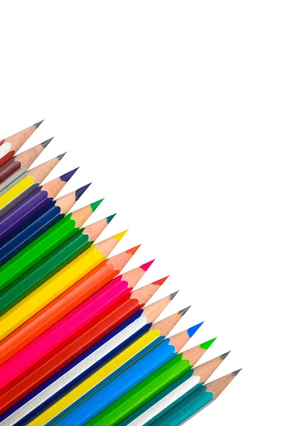 Angle Line Different Colored Wood Pencil Crayons Placed Isolated White — Stock Photo, Image