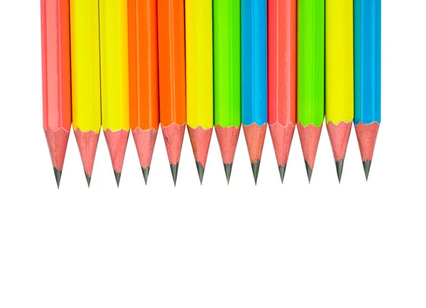 Uma Linha Lápis Madeira Normal Colorido Diferente Fundo Papel Cor — Fotografia de Stock