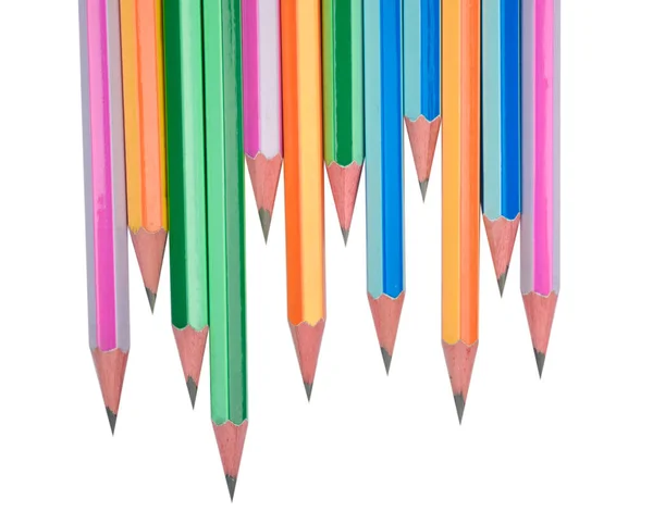 Wood Pencil Crayons Different Colors Arranged Wonderful Line Paper Background — Stock Photo, Image