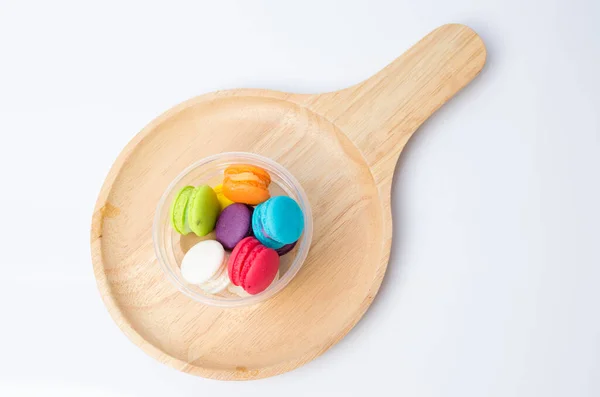 Mini Macaron Colorido Placa Madeira — Fotografia de Stock