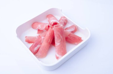 Conco üzerine dilimlenmiş domuz eti, Shabu ham malzemeleri.