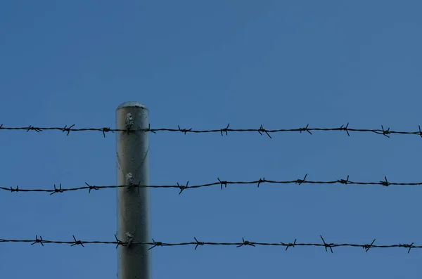 バー線フェンスと青空の背景 — ストック写真