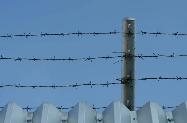 Stacheldrahtzaun Und Blauer Himmel — Stockfoto