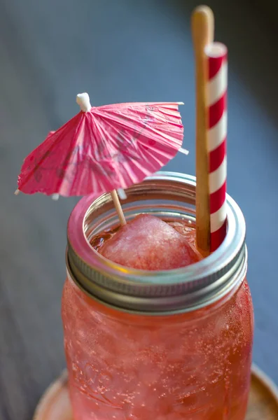 Cold Strawberry Italian Soda Glass Ice Cubes — Stock Photo, Image