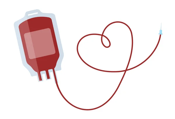 Beyaz arka planda kalp şeklinde tüp bulunan bir kan bağışı poşeti. EPS10 vektör çizim biçimi