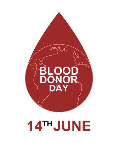 Dünya Ikonu Ile Bir Damla Kırmızı Kan Dünya Kan Bağışı — Stok Vektör