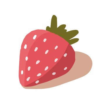 Beyaz arka planda karikatür çileği izole edilmiş. Gölgeli taze çiftlik kırmızı organik meyve meyvesinin vektör çizimi. EPS 10 biçimi