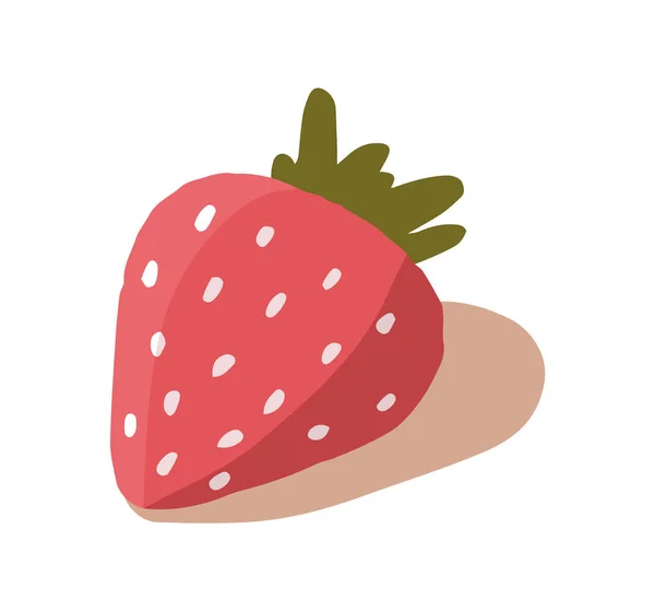 Beyaz arka planda karikatür çileği izole edilmiş. Gölgeli taze çiftlik kırmızı organik meyve meyvesinin vektör çizimi. EPS 10 biçimi