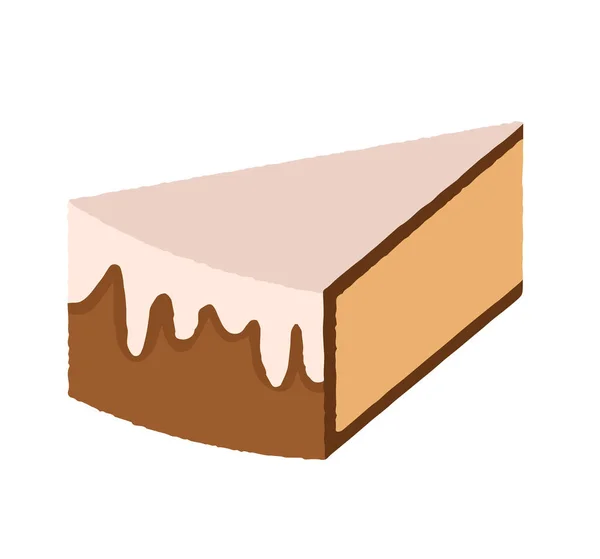 Kremalı kek dilimi. Elle çizilmiş çikolatalı cheesecake dilimi çizimi. Beyaz arka planda izole edilmiş kremalı turta ile renkli bir tatlı. EPS 10 biçimi