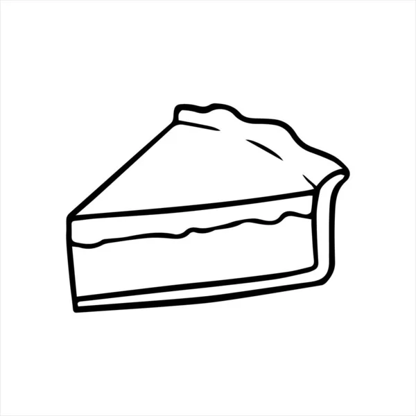 Elle çizilmiş pasta parçası. Doodle tarzı illüstrasyon. Siyah ana hat beyaz üzerine izole edilmiş. Tebrik kartları, hatıra defteri, tekstil, ambalaj kağıdı, kafe veya restoran menüsü, gıda bilgileri için tasarım